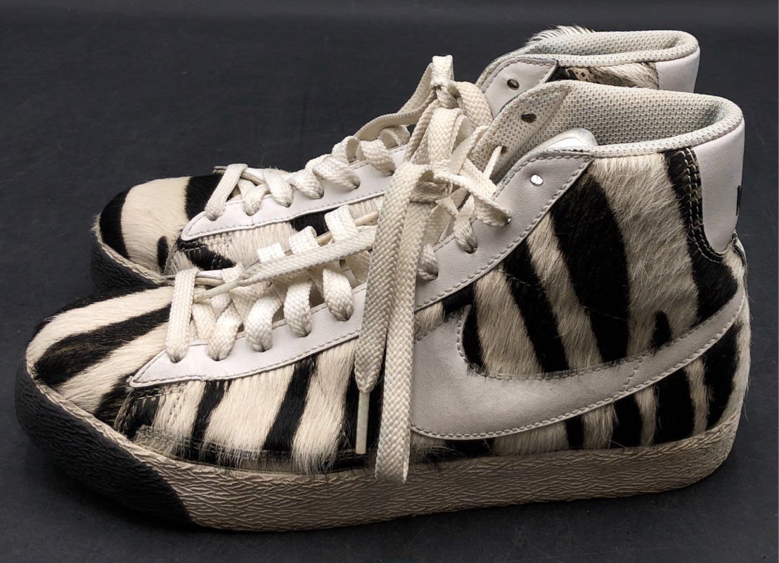 Nike Blazer Mid Pony Hair Zebra Black White Sneakers Women's Size 8
