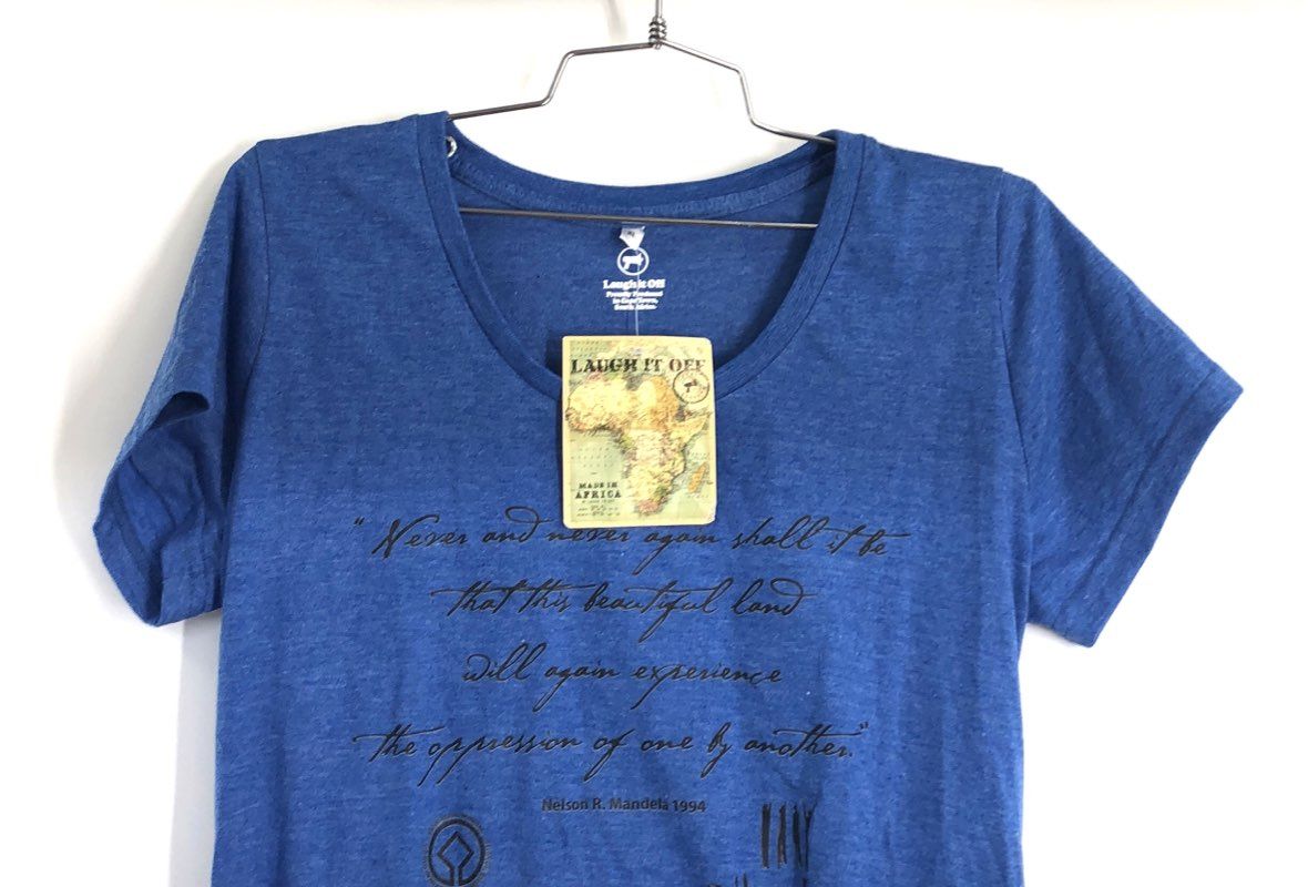 Laugh it Off Women's Heather Blue Nelson Mandela Quote Robben Island T-Shirt XL
