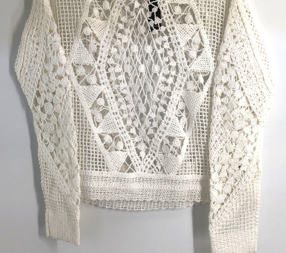 Ella Moss Women's White Open Knit Crochet Sweater Boho Long Sleeve Sz XS NWT
