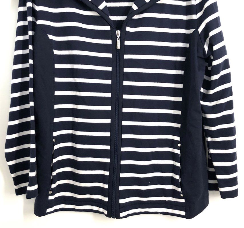 Karen Scott Sport Women's Navy White Striped Full Zip Jacket Cardigan Sz XL NWT