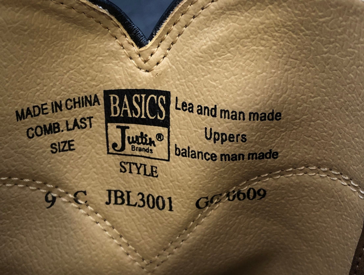 Justin Basics JBL3001 Brown Leather Roper Western Boots Men's Size 9 C