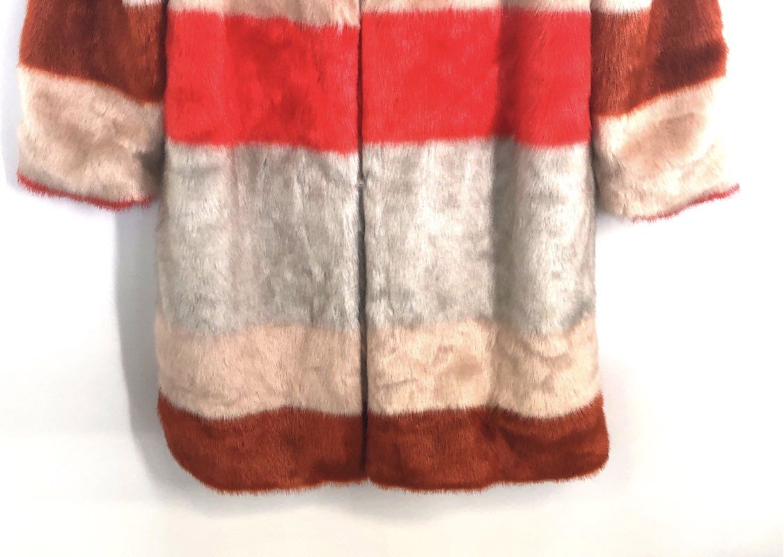 Eva Mendes Women's Multicolor Striped Colorblock Faux Fur Coat NWT Size M