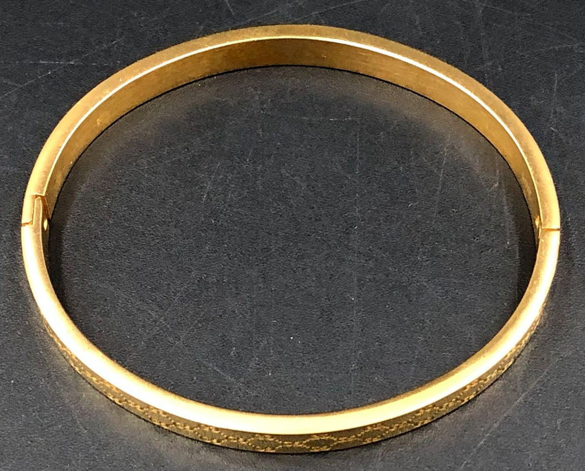 Lot of 2 Gucci Inspired Gold-Tone GG Bangle Bracelets Hinged Web Stripe