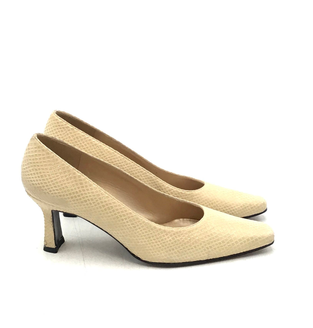 Stuart Weitzman Women&#39;s Cream Slip-On Kitten Pump Heels - Size 5W