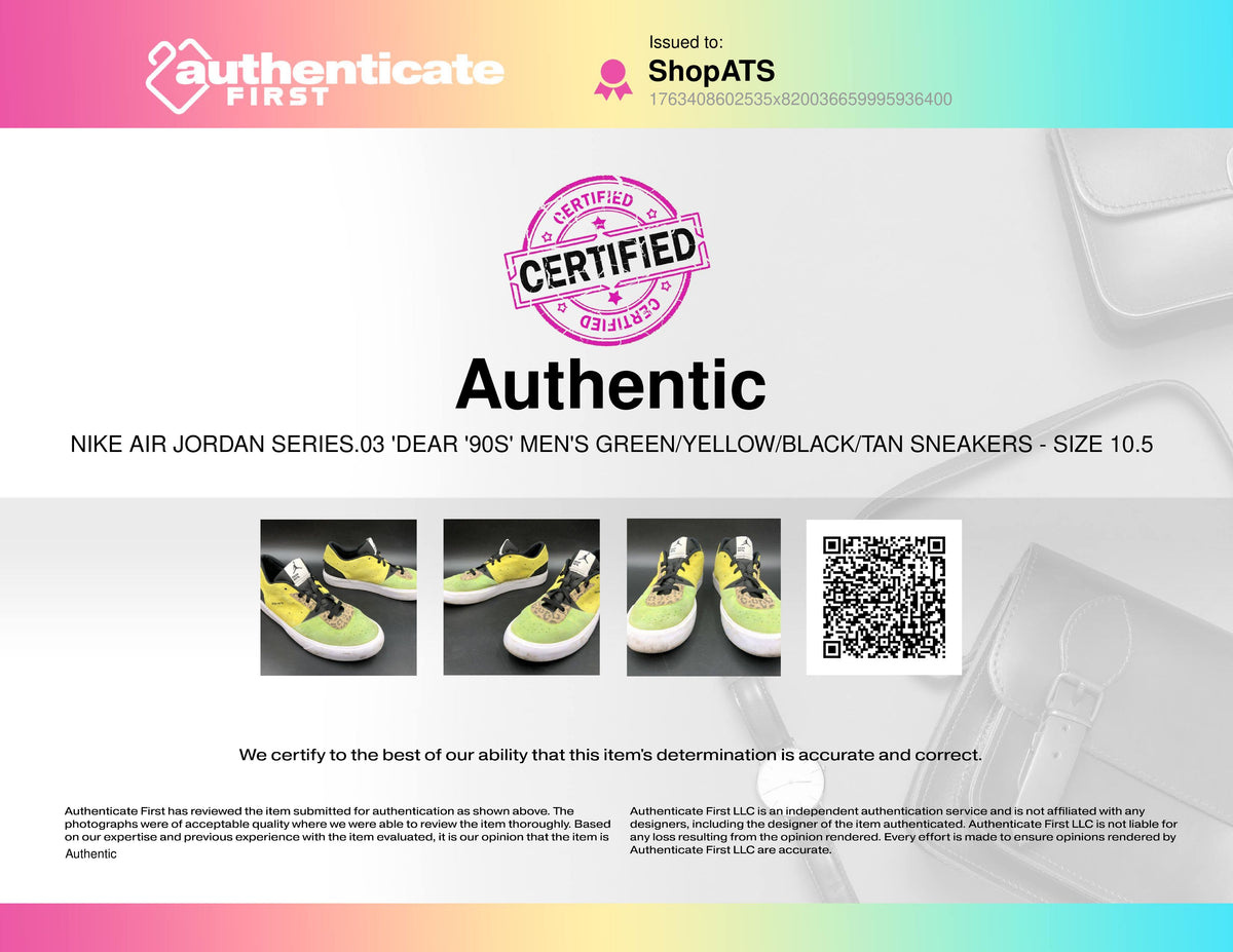 Nike Jordan Series.03 'Dear '90s' Men's Yellow/Green Sneakers - Size 10.5 (+COA)