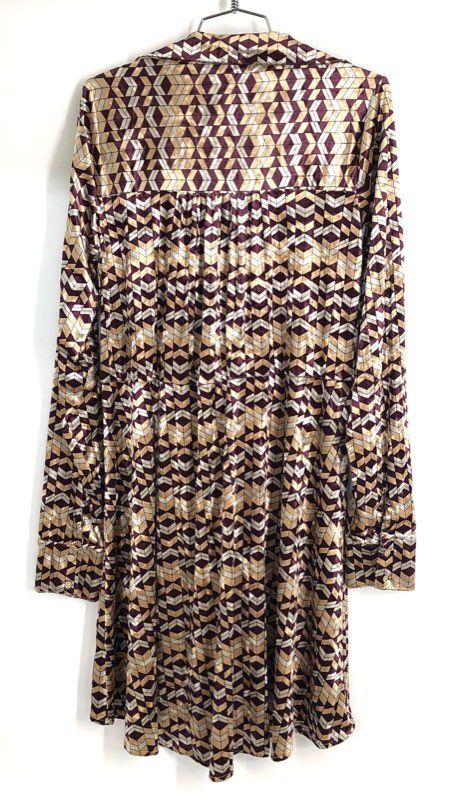 Gimmicks Women's Purple Gold Geometric Print Tie Front Velour Tunic Dress NWT L