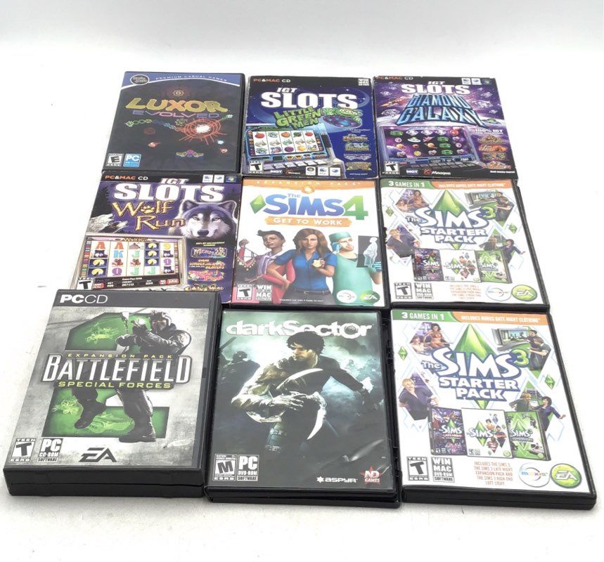 The Sims 3, Bejeweled 3, Dark Sector, Slots Wolf Run, Luxor Evolved Game Lot