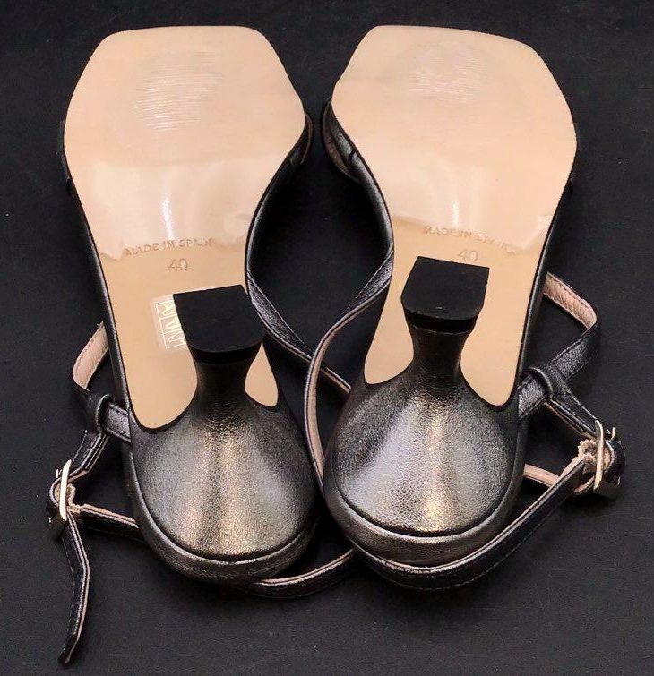 NIB Pedro Anton Women's Metallic Grey Leather Slingback Kitten Heels - Size 40
