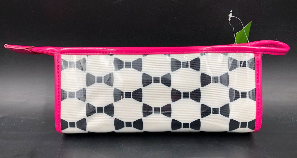 Kate Spade Heddy White/Black Bow Print Cosmetics Pouch w/ Pink Trim &amp; Tag (+COA)