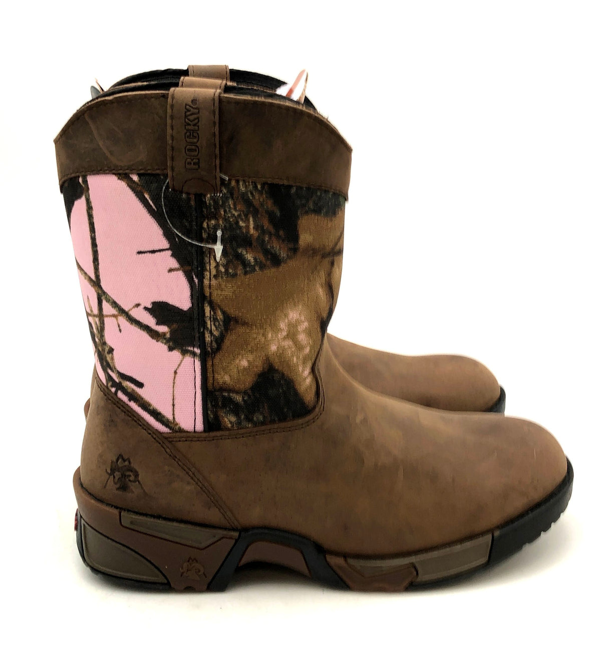 Rocky Kid's 8 Inch Hunting Brown Pink Camo Pull-On Boots Size 5M