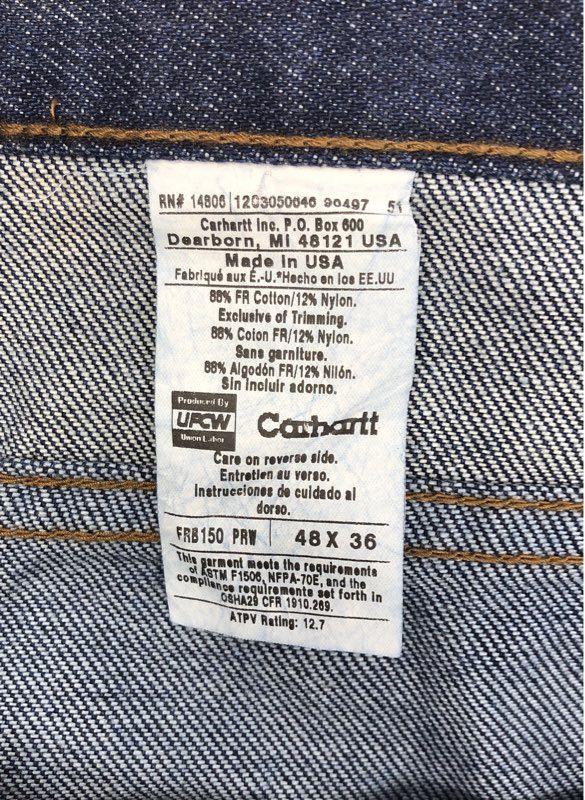 Carhartt Men's Made in USA FR Flame Resistant Denim Work Pants FRB150 NWT 48x36