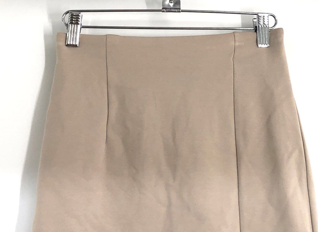 Stradivarius Women's Beige High Waist Side Slit Textured Pencil Skirt Sz S