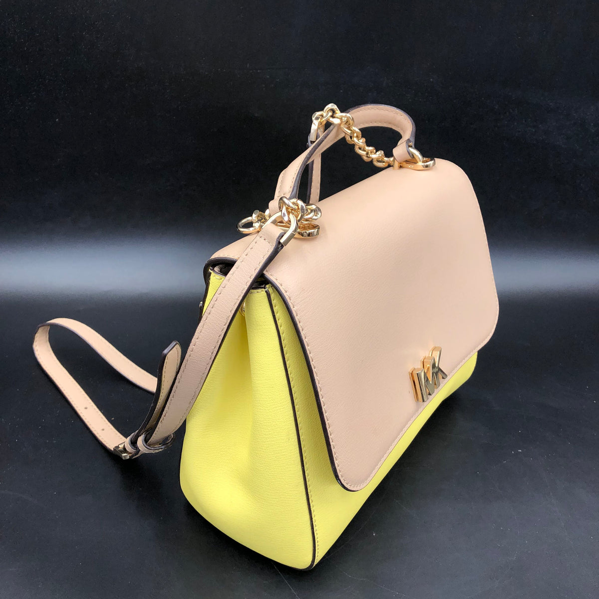 Michael Kors Khaki\Neon Yellow Leather 'Lolita' Crossbody Bag (+COA)