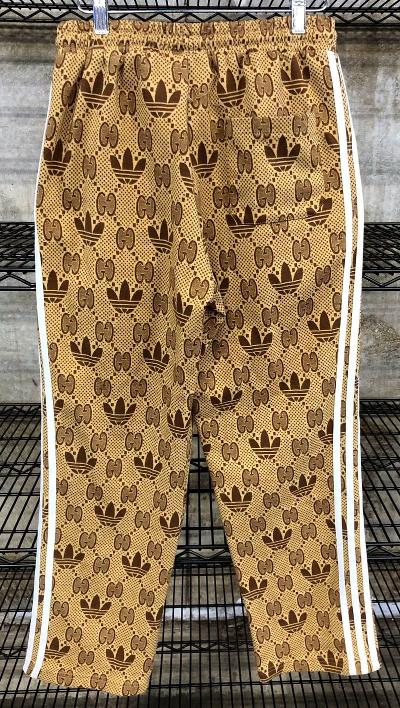 Gucci/Adidas Inspired Men's Brown GG Jacquard Trefoil Track Pants - Size XL