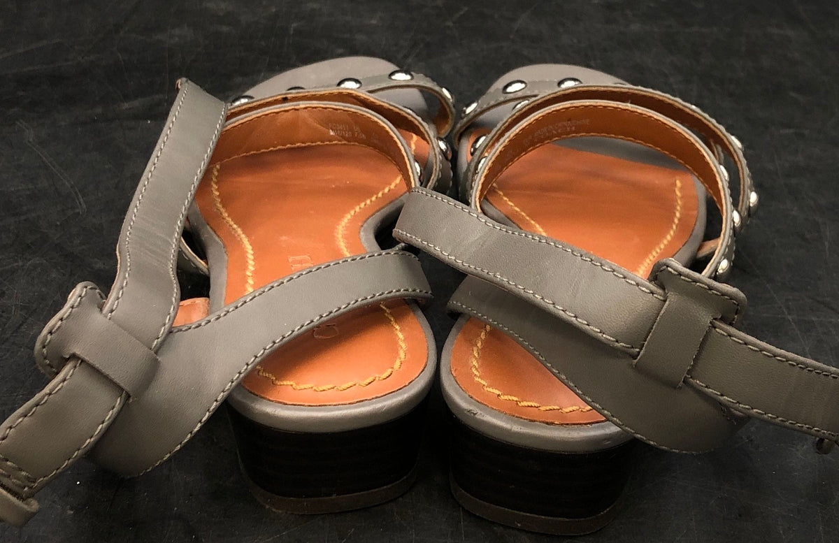 Coach Jaci FG3451 Grey Leather Studded Ankle Strap Sandals Size 7.5