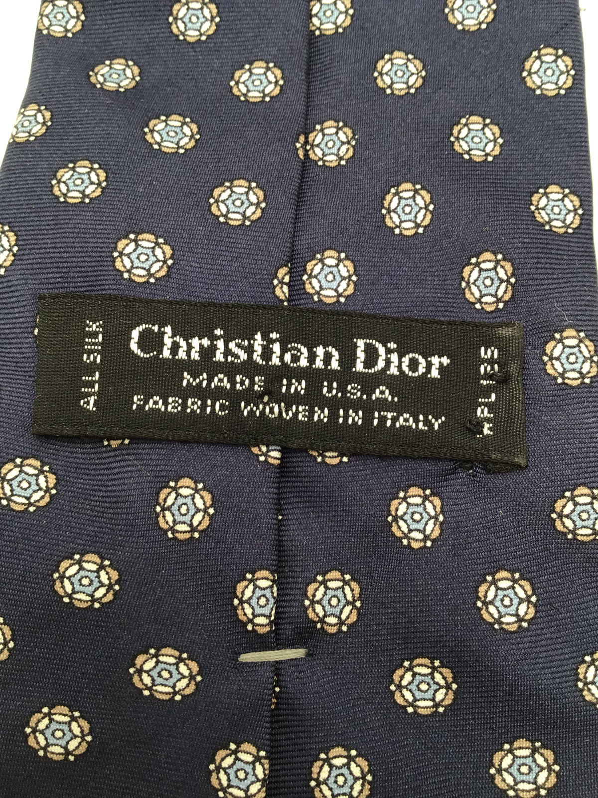 Christian Dior Men&#39;s Blue Geometric Print Pure Silk Pointed Neck Tie - OS W/ COA