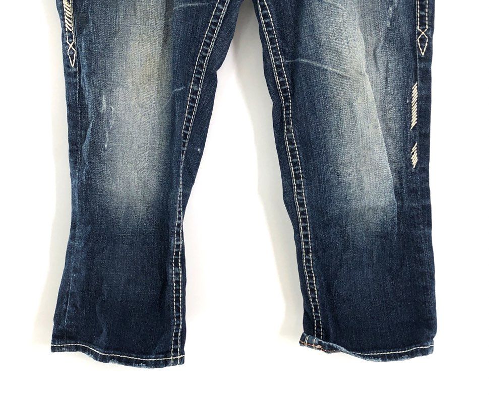 Rock Revival Women's Alanis Capri Jeans Blue Embellished Distressed Sz 27