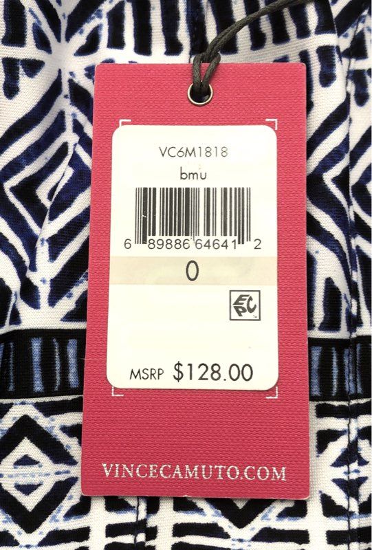 Vince Camuto Women's Navy White Geometric Racerback Fit and Flare Dress NWT Sz 0