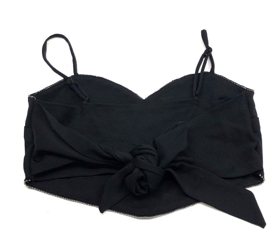 Altar'd State Women's Black Rhinestone Trim Sweetheart Back Tie Crop Top Sz M