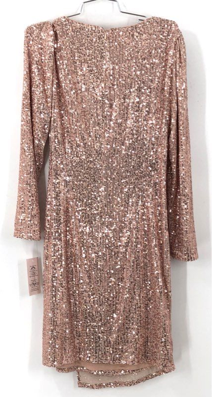 Nanette Lepore Women's NWT Rose Gold Sequin Faux Wrap Cocktail Dress Sz 10