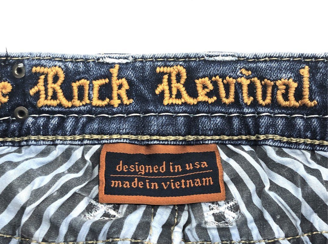 Rock Revival Women's Belva B205 Bootcut Jeans Blue Whiskered Embellished Sz 28
