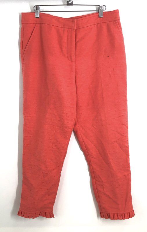 Trina Turk Women's Coral Ruffle Hem Textured Cotton Blend Cropped Pants Size 10