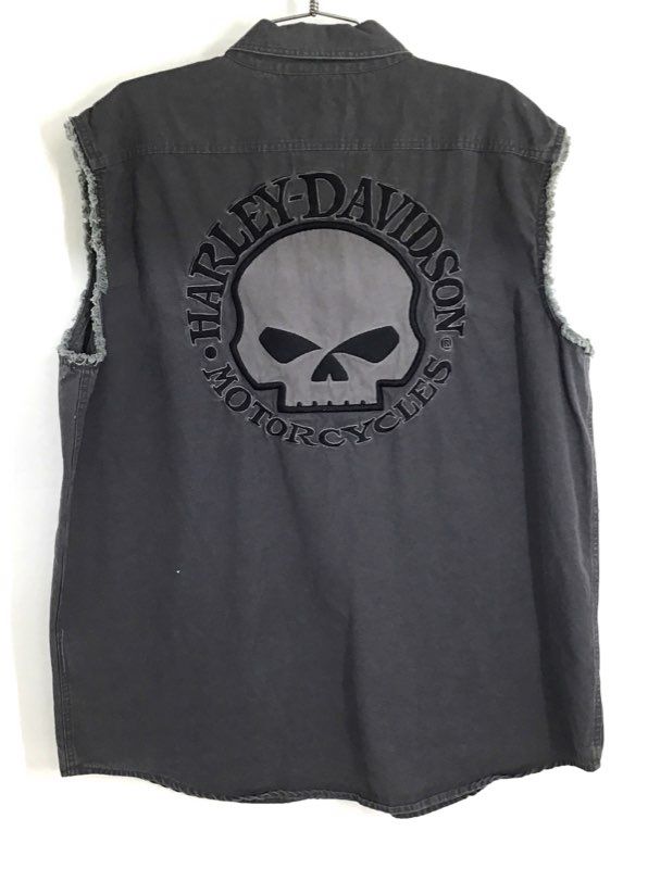 Harley-Davidson Willie G Skull Sleeveless Button Up Shirt Vest Gray Sz XL