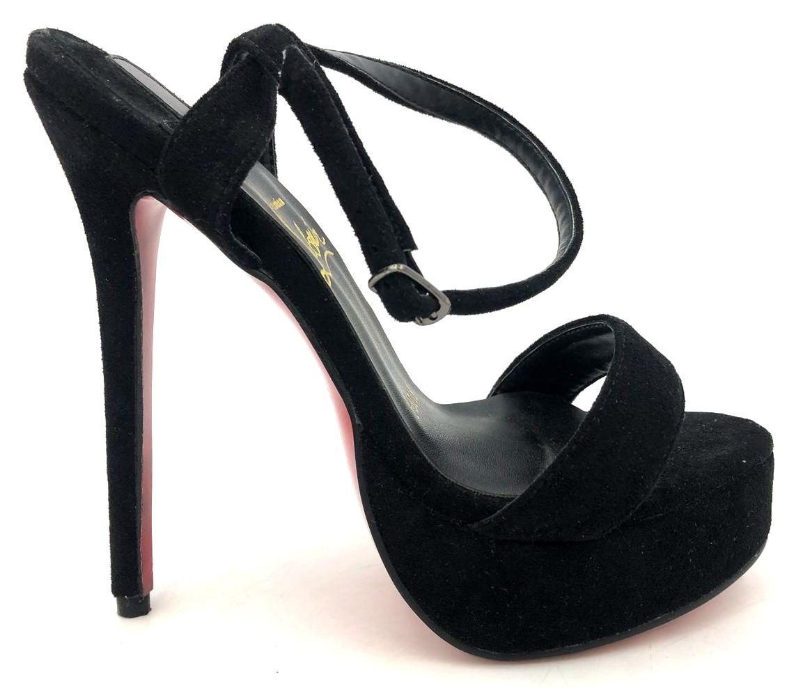 Christian Louboutin Inspired Women's Black Velvet Red-Sole Heels - Size 35