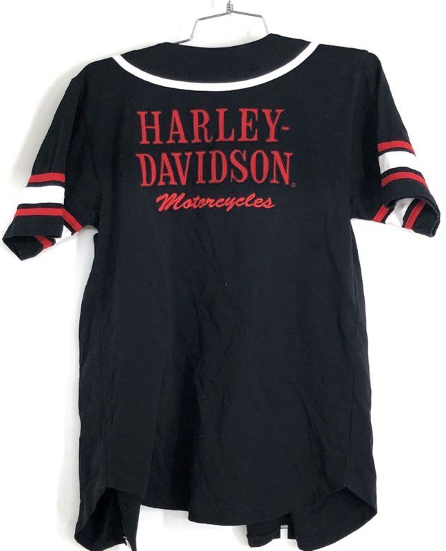 Harley-Davidson Black Baseball Jersey Button Front Shirt Logo Graphics Sz XS