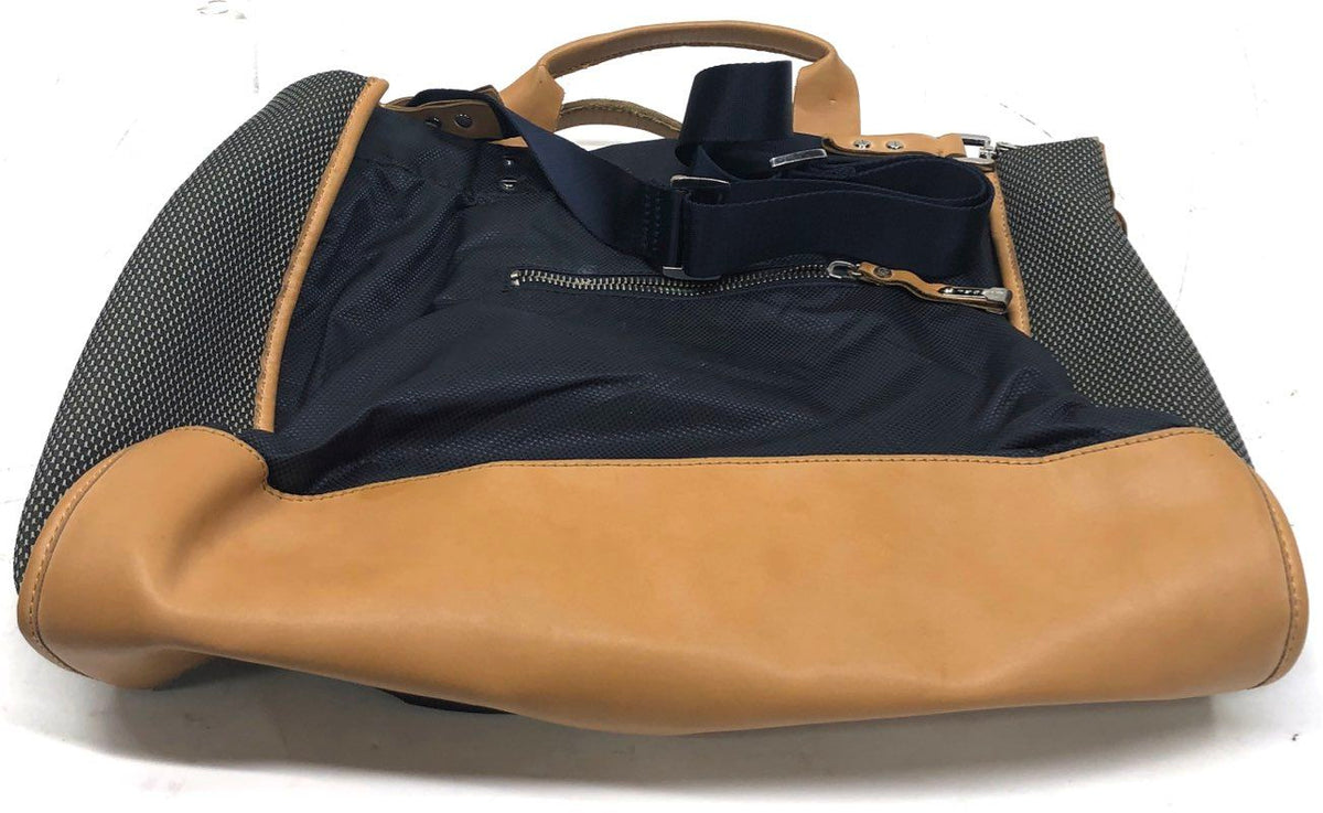 Vintage Diesel Industry Navy Mesh Tan Leather 2-Way Tote Crossbody Bag Large
