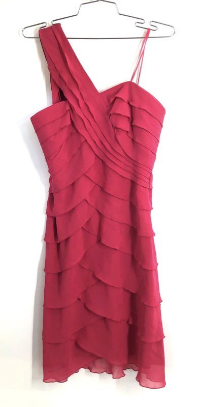 Max and Cleo Women's Cosmic Pink Lynn One Shoulder Tiered Ruffle Dress Sz 4 NWT