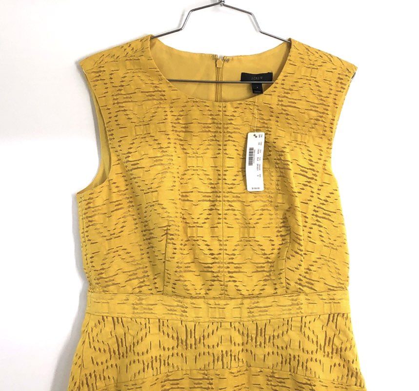 J.Crew Women's Yellow Laser-Cut Geometric Eyelet Fit & Flare Dress NWT Sz 6