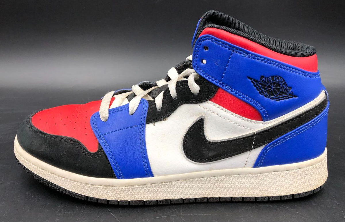 Nike Jordan 1 Retro Mid &#39;Top 3&#39; White/Red/Blue/Black Sneakers - Size 6.5Y (+COA)