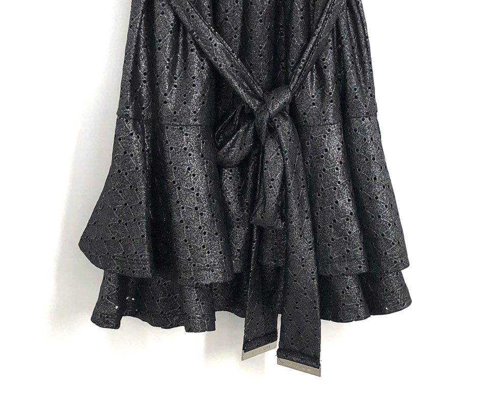 Michael Kors Women's Black Silver Metallic Eyelet Tiered Ruffle Dress Sz S NWT