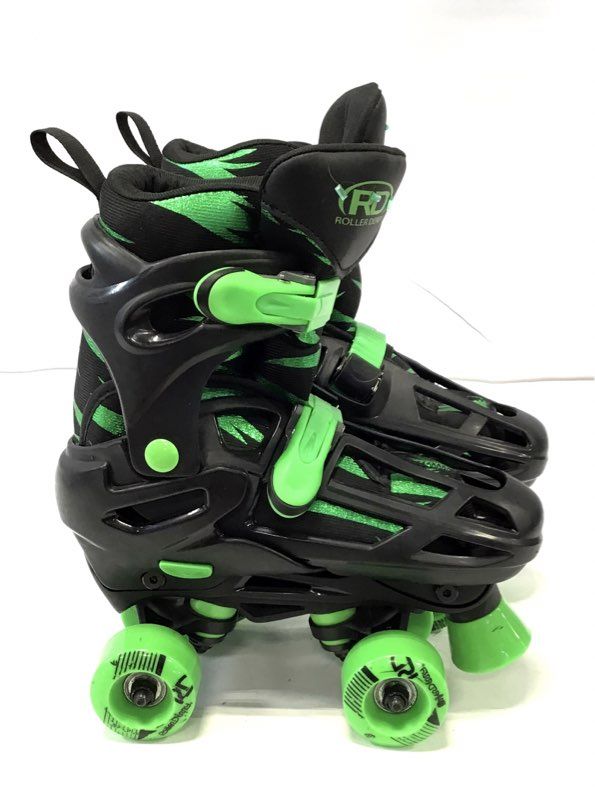 Roller Derby Tracer Adjustable Quad Roller Skates Black Green Youth Size 3-6