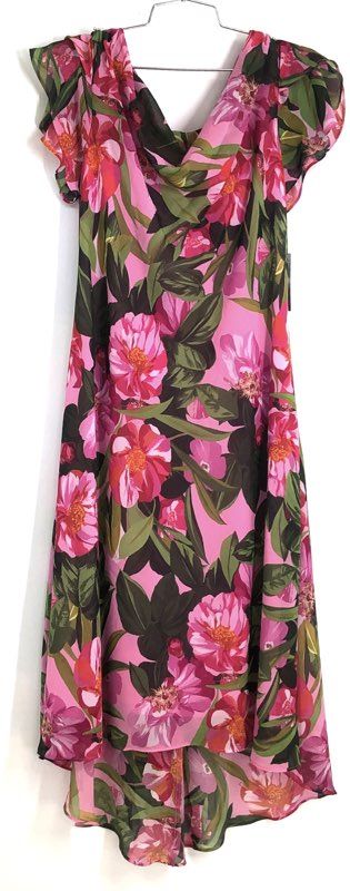 Ignite Evenings Women's Pink Floral High Low Flutter Sleeve Chiffon Dress Sz 8