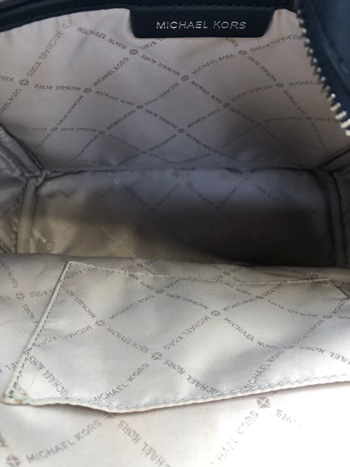 Michael Kors Navy Blue Leather Signature Print Back Pack (+COA)
