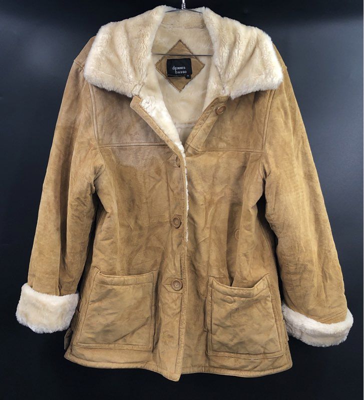 Vintage Y2K Dennis Basso Women's Tan Genuine Leather Jacket Faux Fur Sz M