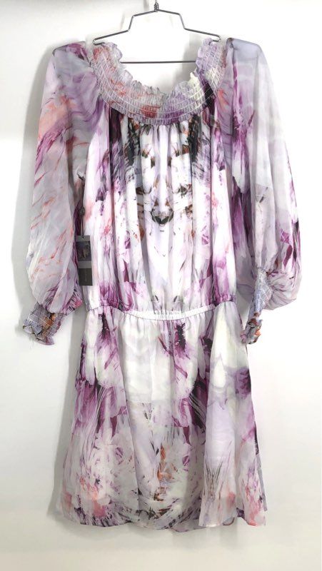 Lola & Sophie Women's Purple Abstract Floral Smocked Off Shoulder Dress NWT Sz L