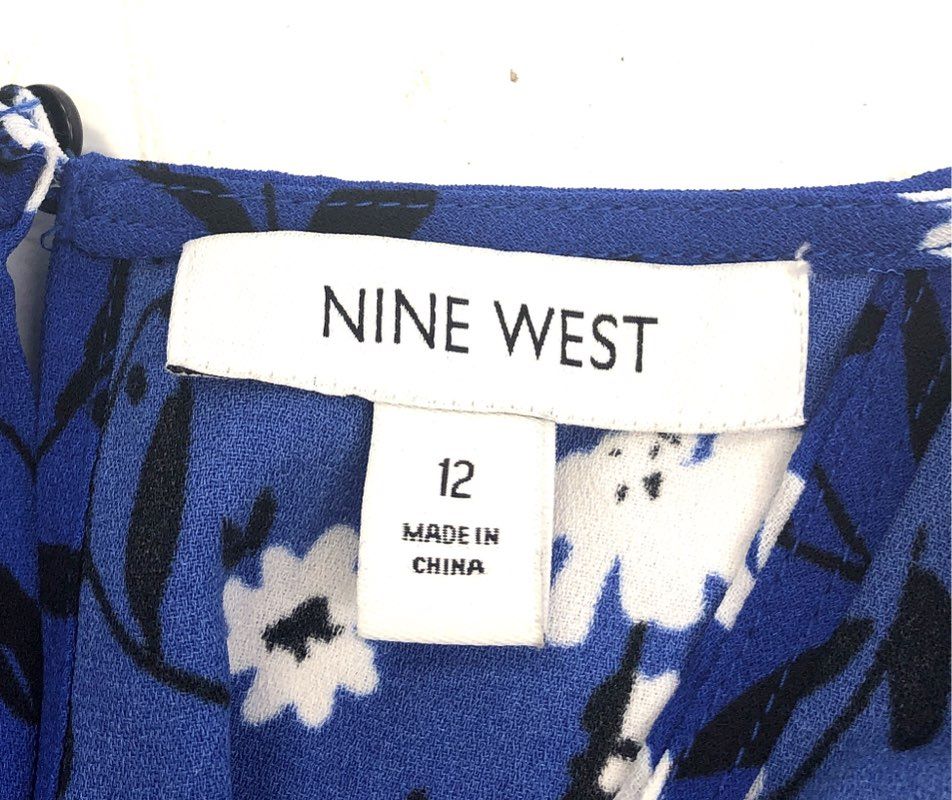 Nine West Women's Blue Floral Sleeveless Maxi Dress with Tie Waist NWT Sz 12