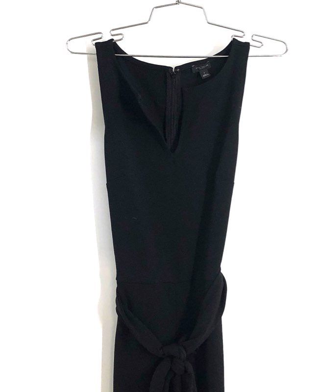 Ann Taylor Factory Women's Black Sleeveless V-Neck Tie Waist Jumpsuit Sz 0