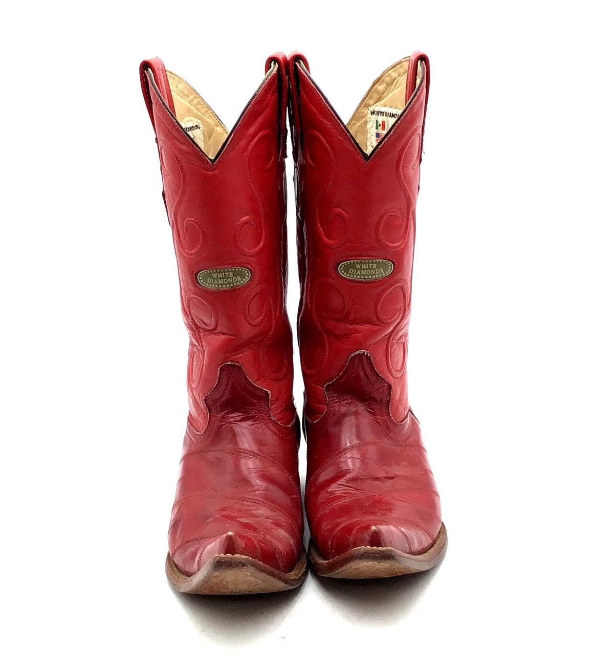 White Diamonds Women&#39;s Red Leather Cowgirl Western Boots - Size 7 EE