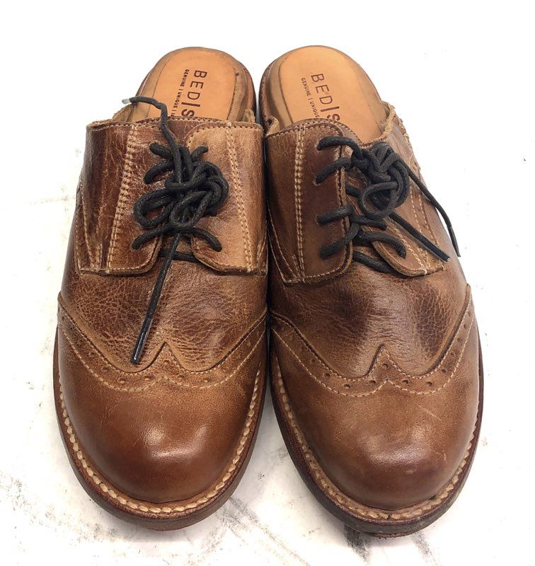 Bed Stu Mickie Distressed Brown Leather Wingtip Cobbler Mule Shoes Women's Sz 7