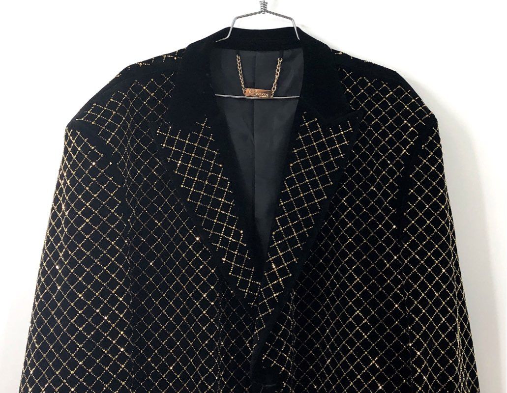 Barocco Men's Black Velvet Blazer Gold Embellished Lattice SB422 NWT Sz 4XL 50R