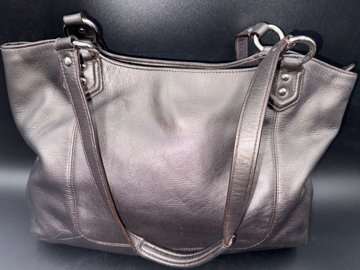 Coach Metallic Leather Park Metro Shoulder Bag Pewter Silver F24361 COA