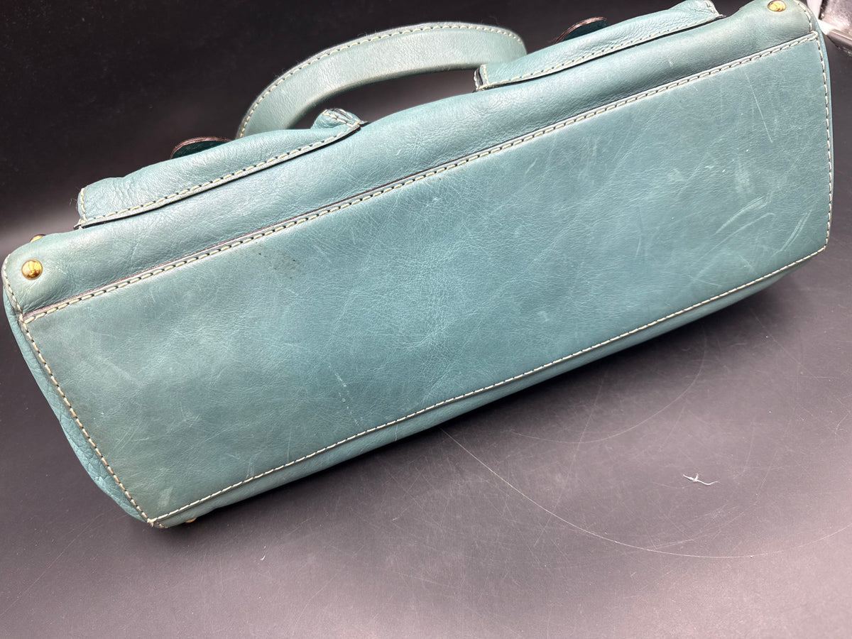 Michael Kors Blue Leather Studded Satchel Shoulder Bag Gold Hardware COA