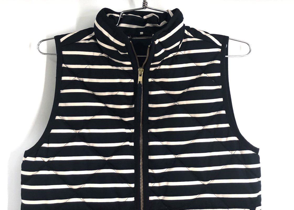 J.Crew Women's Excursion Quilted Vest Navy White Striped Sz XXS