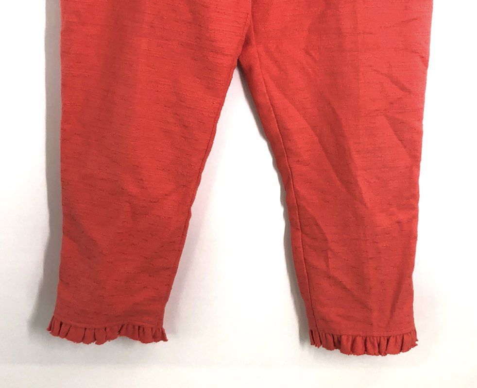 Trina Turk Women's Coral Ruffle Hem Textured Cotton Blend Cropped Pants Size 10