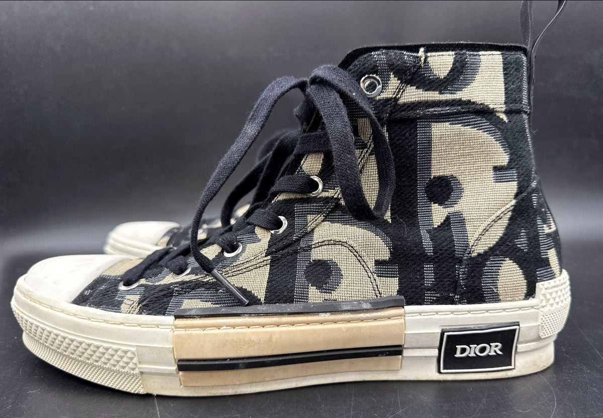 Dior B23 High-Top Tan/Black Oblique Jacquard Canvas Sneakers - Size 41 (+COA)
