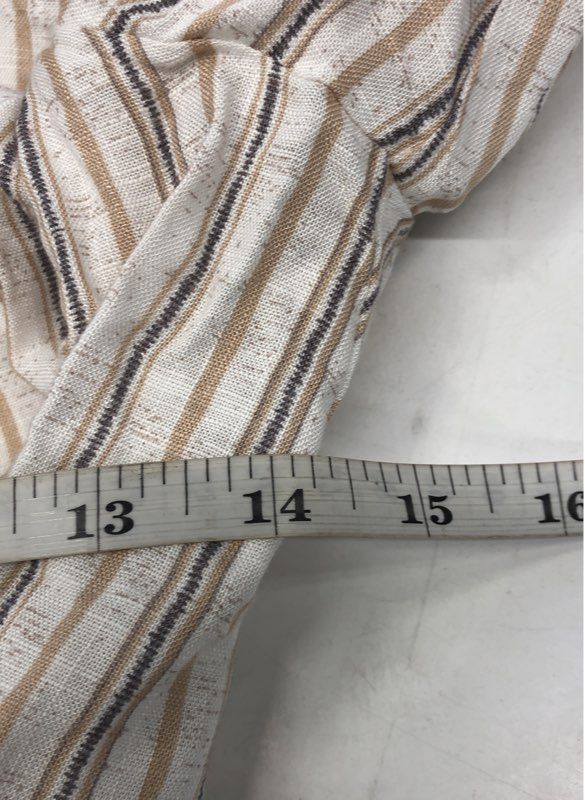 Promesa Women's Tan Striped Tie Front Long Sleeve Button Down Crop Blouse Sz S